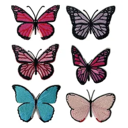 Parches termoadhesivos mariposa roja y azul bordados para ropa