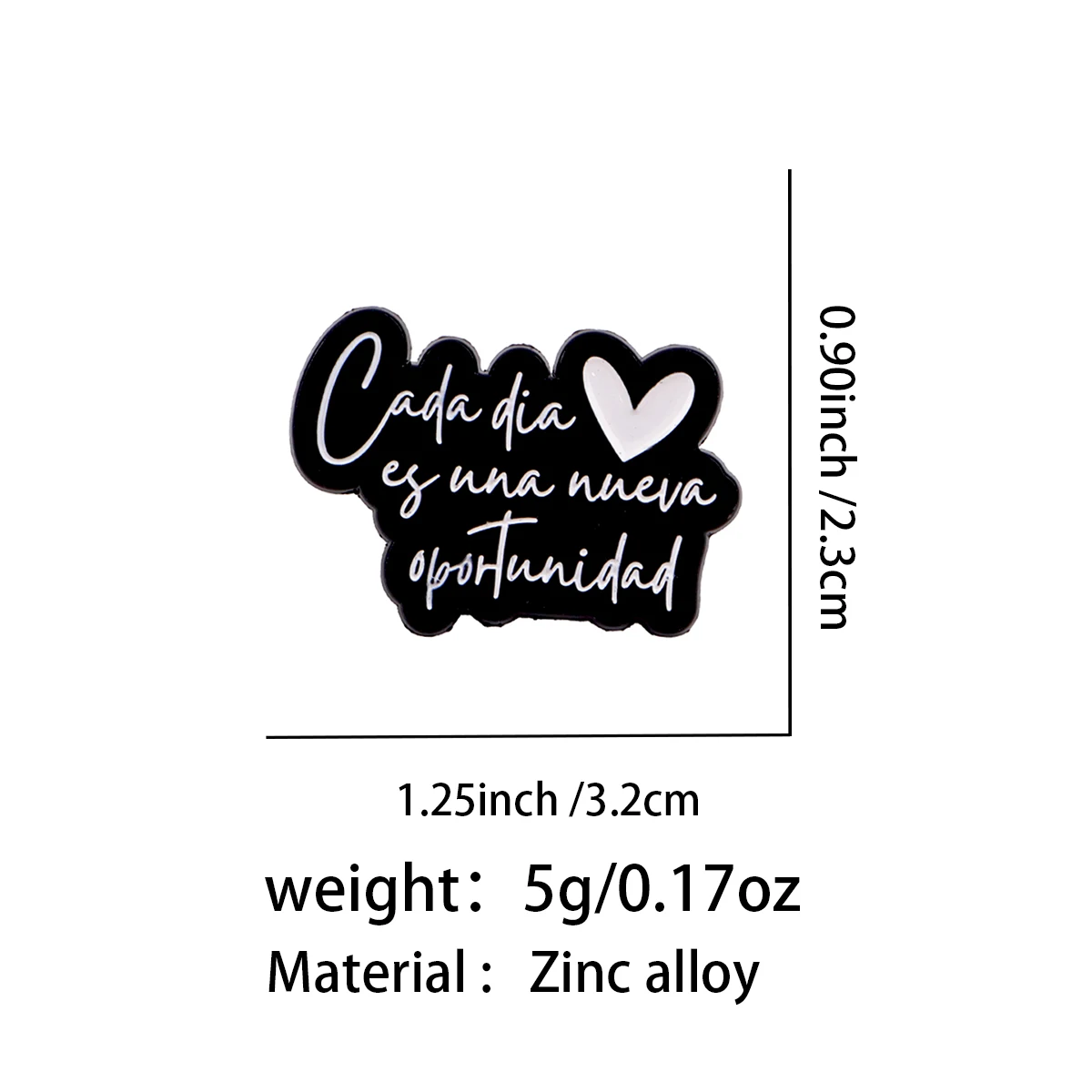 Pin de esmalte con cita inspiradora corazón blanco y negro - imagen 2