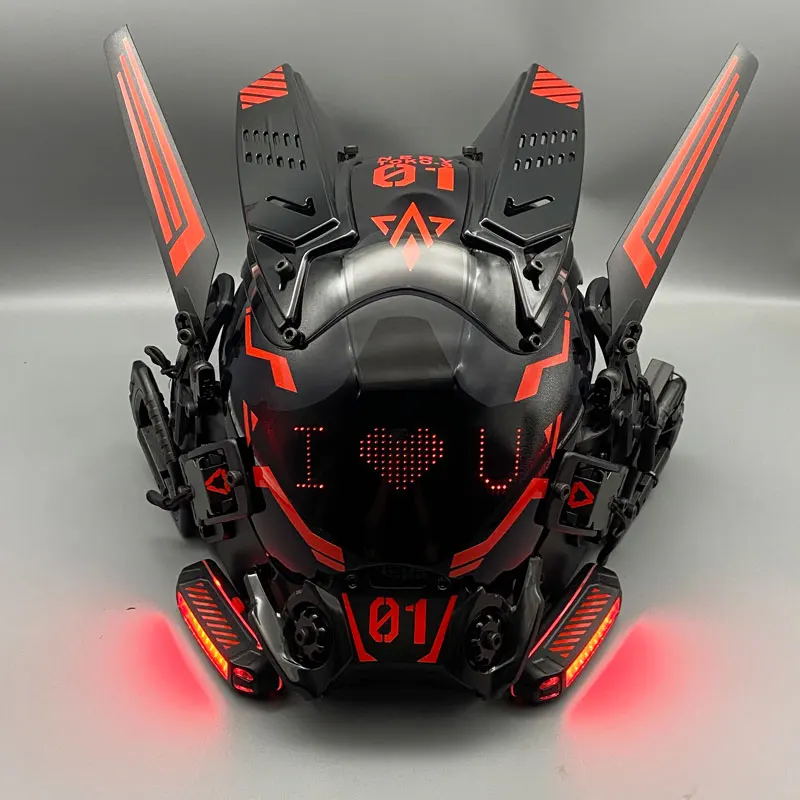 Máscara táctica Cyberpunk de casco caballero con luz para Halloween - imagen 3
