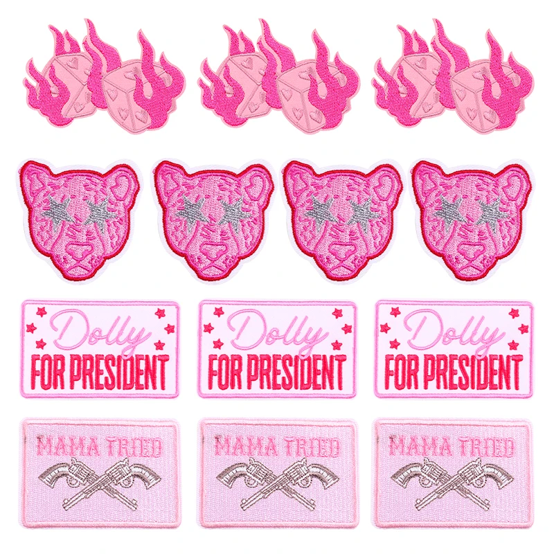 Parches bordados leopardo rosa estilo cartoon
