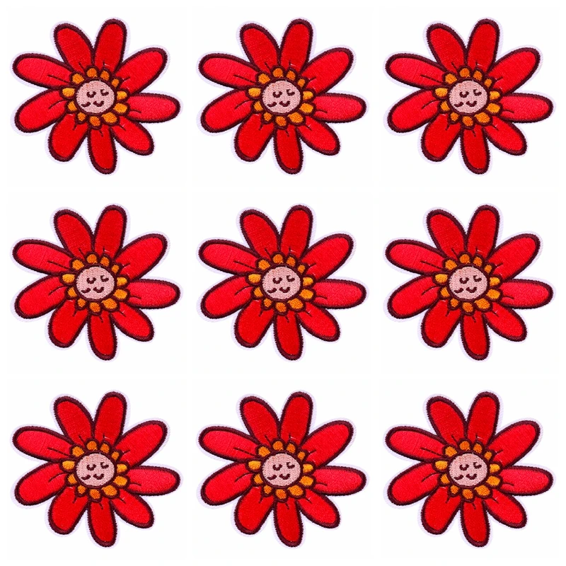 Demostración de parches de flores en tonos rosa y azul