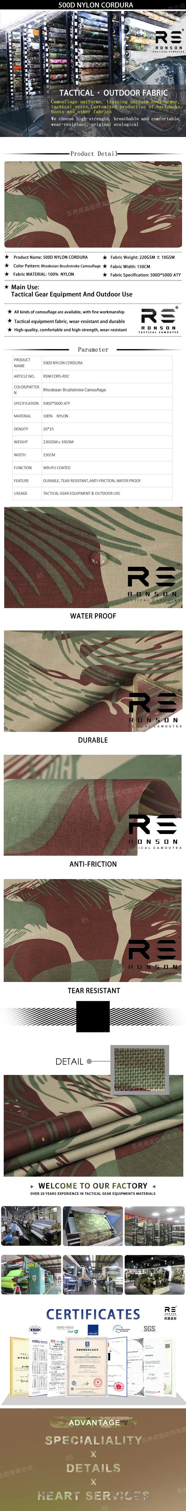 Tejido camuflaje Rhodesia en Cordura 500D con revestimiento PU