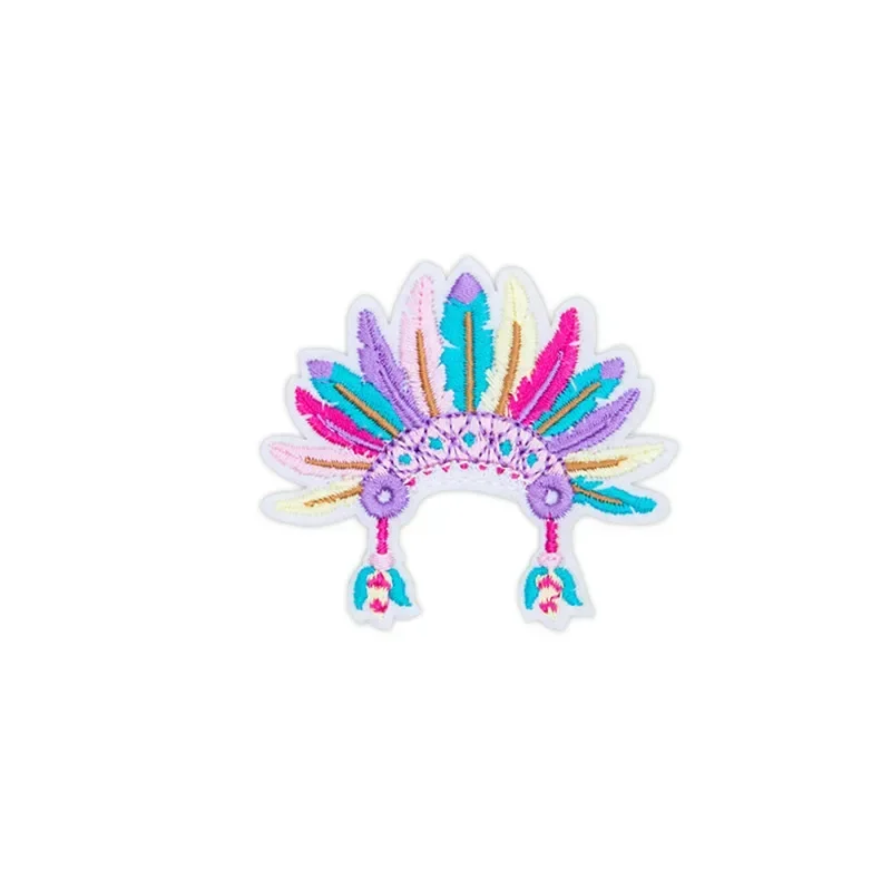 Parches bordados bohemios cactus en maceta rosa y plumas coloridas - imagen 5