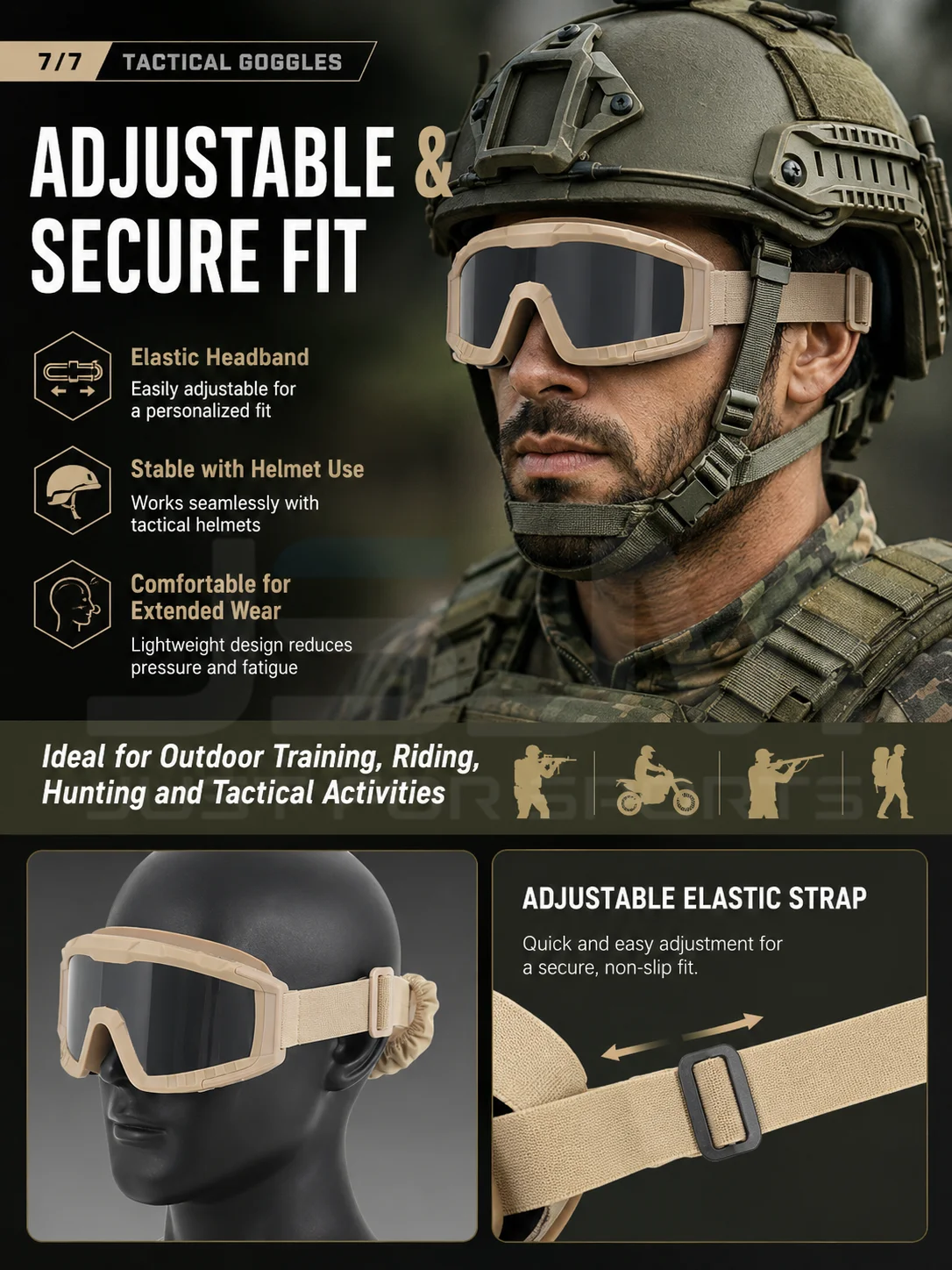 Gafas Tácticas JSJM Antiimpacto UV – Moto Cross Caza Outdoor - imagen 5