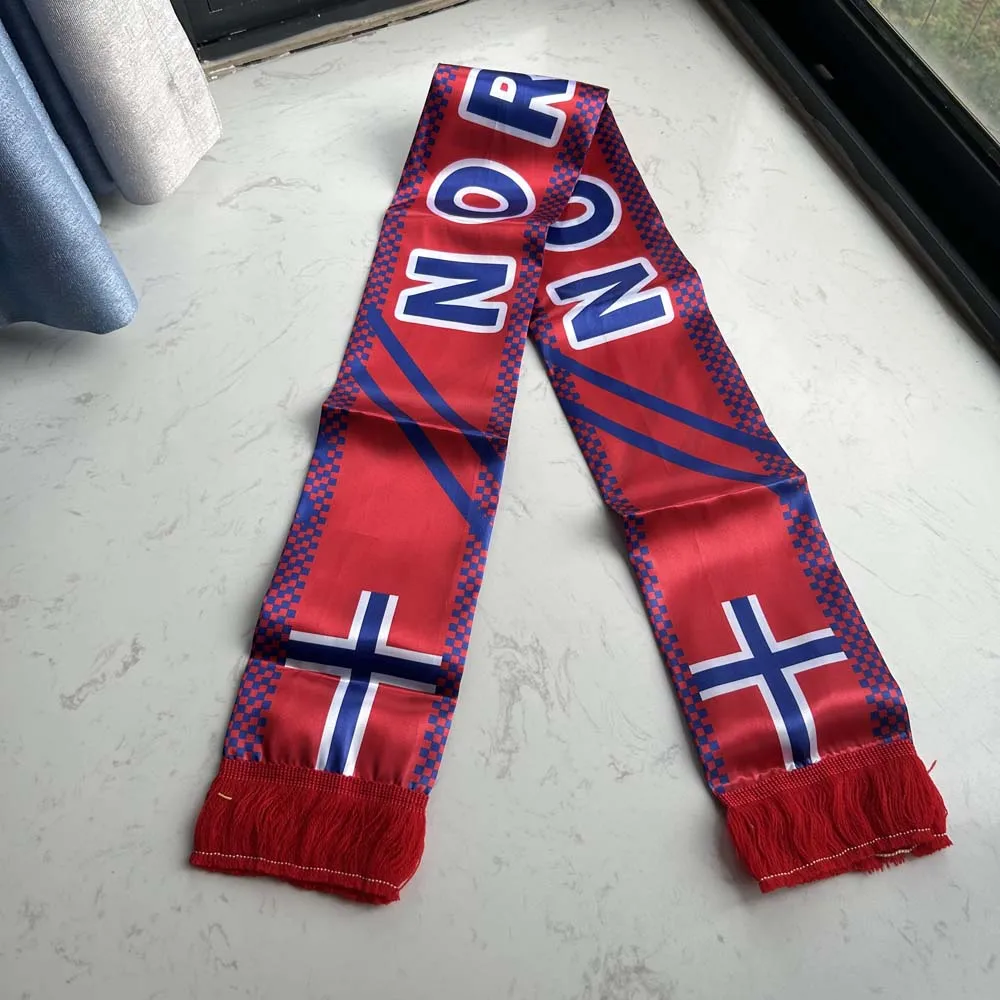 Bufanda táctica bandera de Noruega Sky Flag con borlas y satén - imagen 3