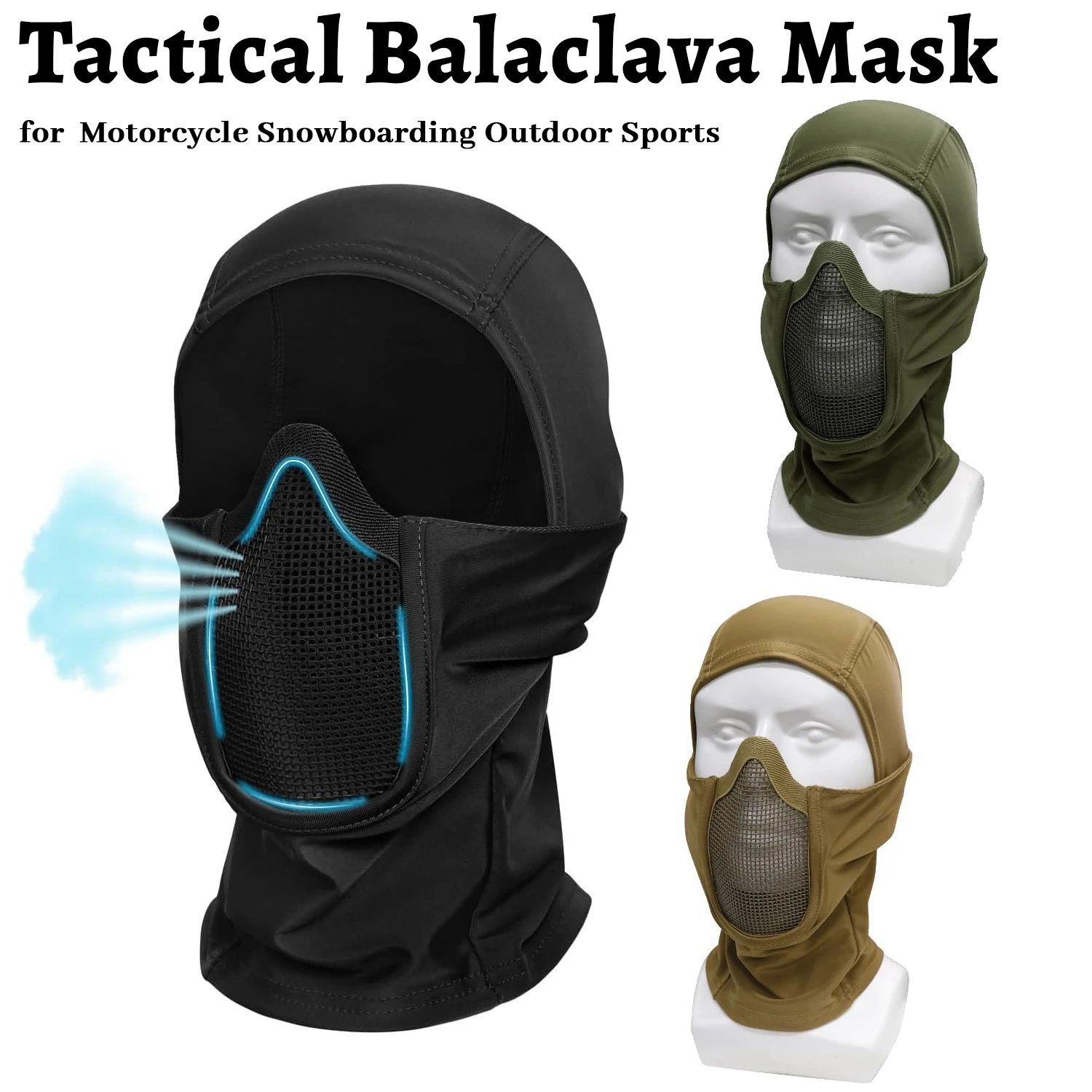 Pasamontañas táctico con malla de acero para airsoft y paintball