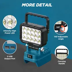 Lámpara de trabajo LED inalámbrica para Makita, Milwaukee y Dewalt