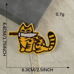 Parche bordado felino con cuchillo, termoadhesivo para chaqueta