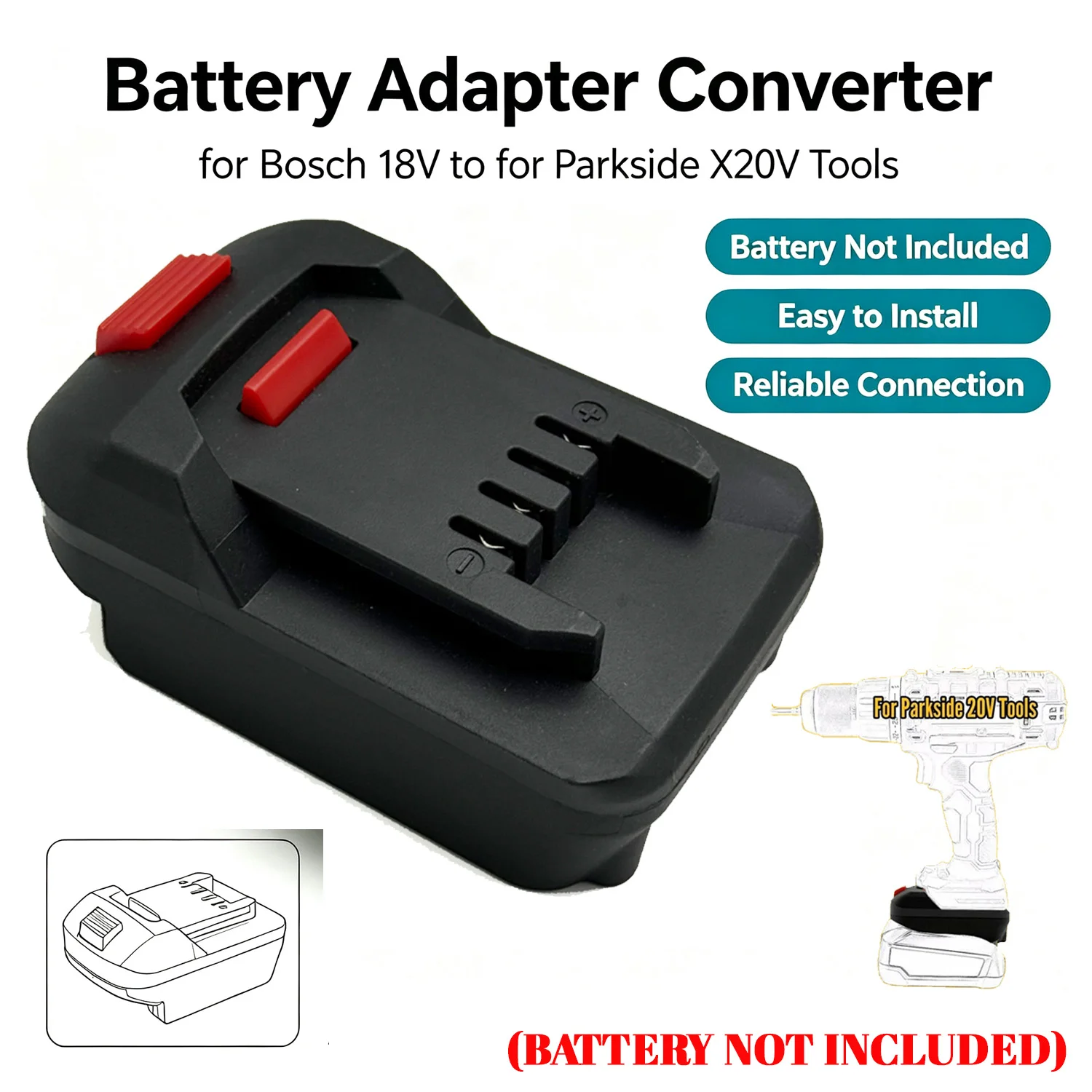 Adaptador de batería Bosch Li-Ion a Parkside X20V, sin batería - imagen 2