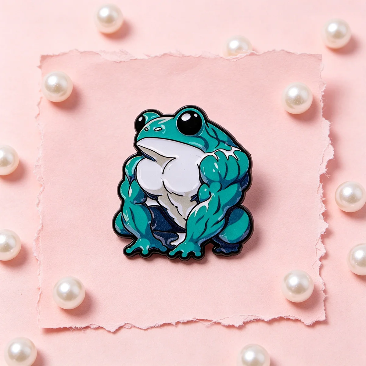 Pin de esmalte rana musculosa – broche animal para mochila - imagen 4