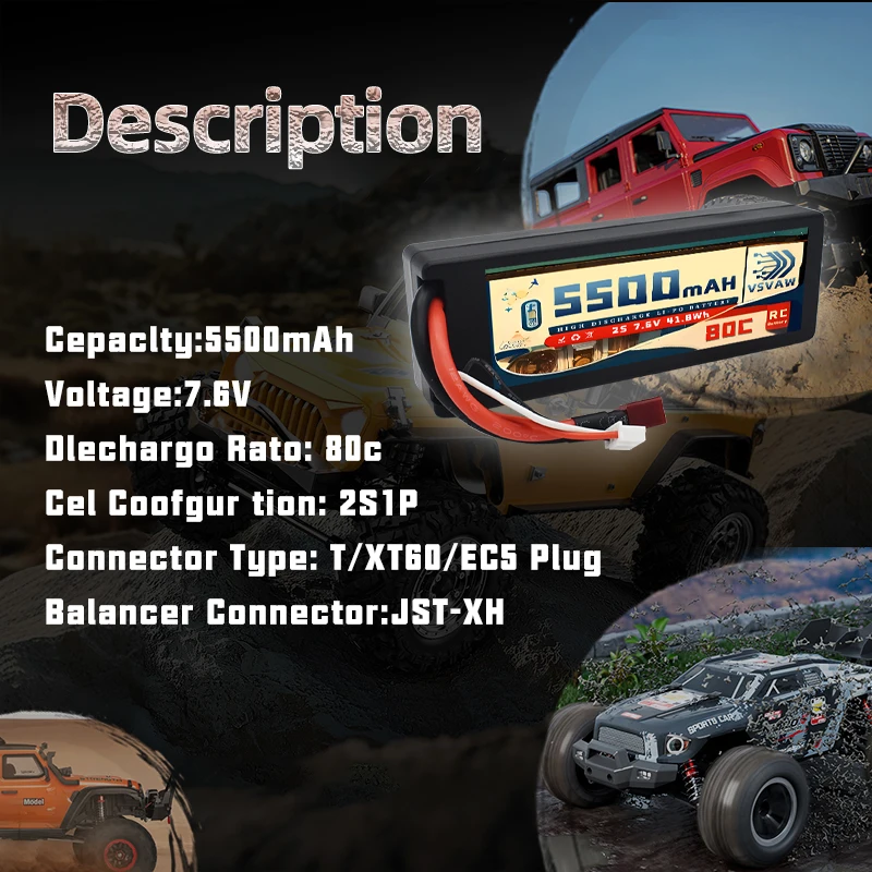 Batería LiPo HV VSVAW RC con conector Deans y XT60 - imagen 2