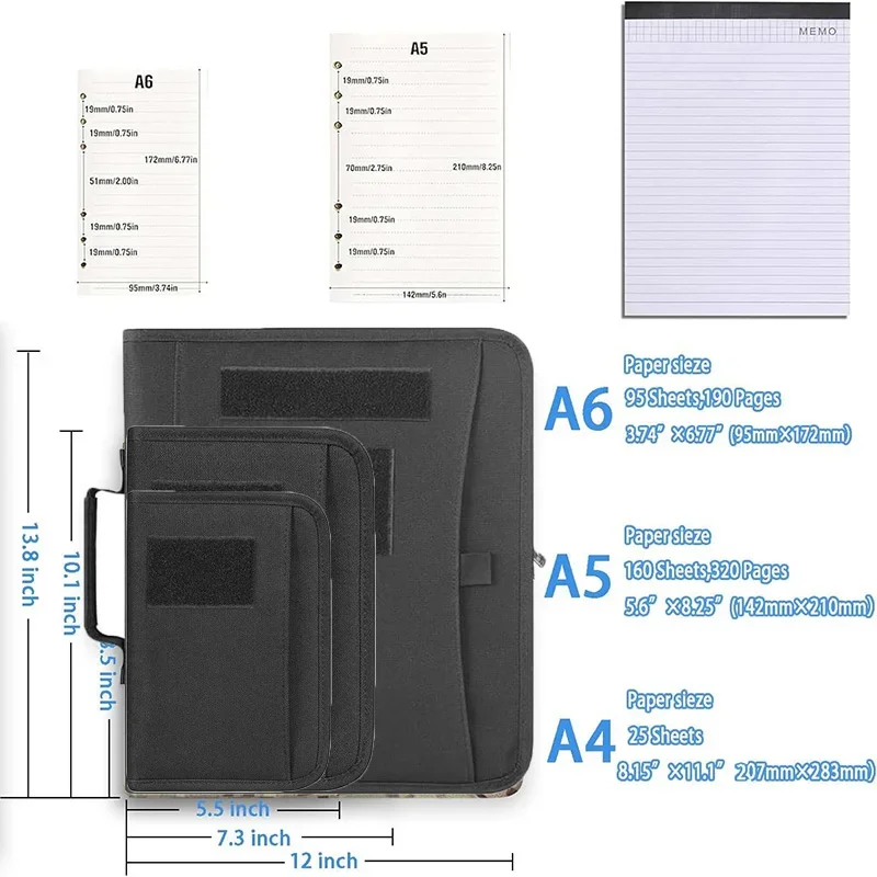 Multicam cuaderno táctico A4 con cremallera y hojas sueltas resistente