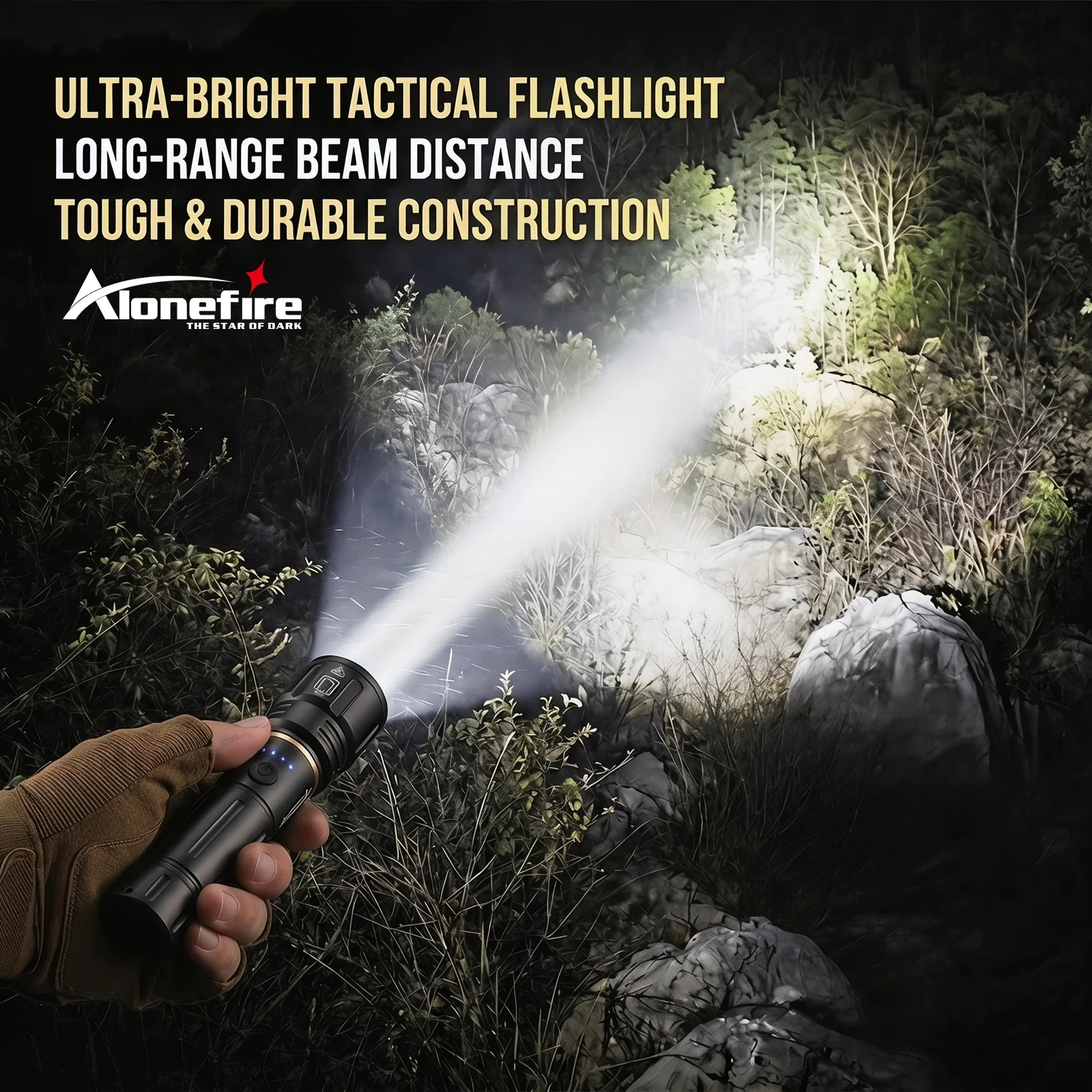 Linterna táctica Alonefire zoom recargable USB, alta potencia - imagen 4
