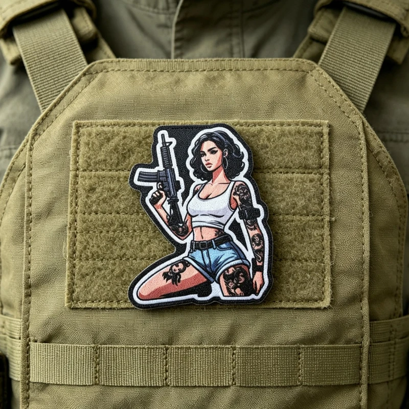 Parche táctico de chica tatuada con velcro para mochila - imagen 5