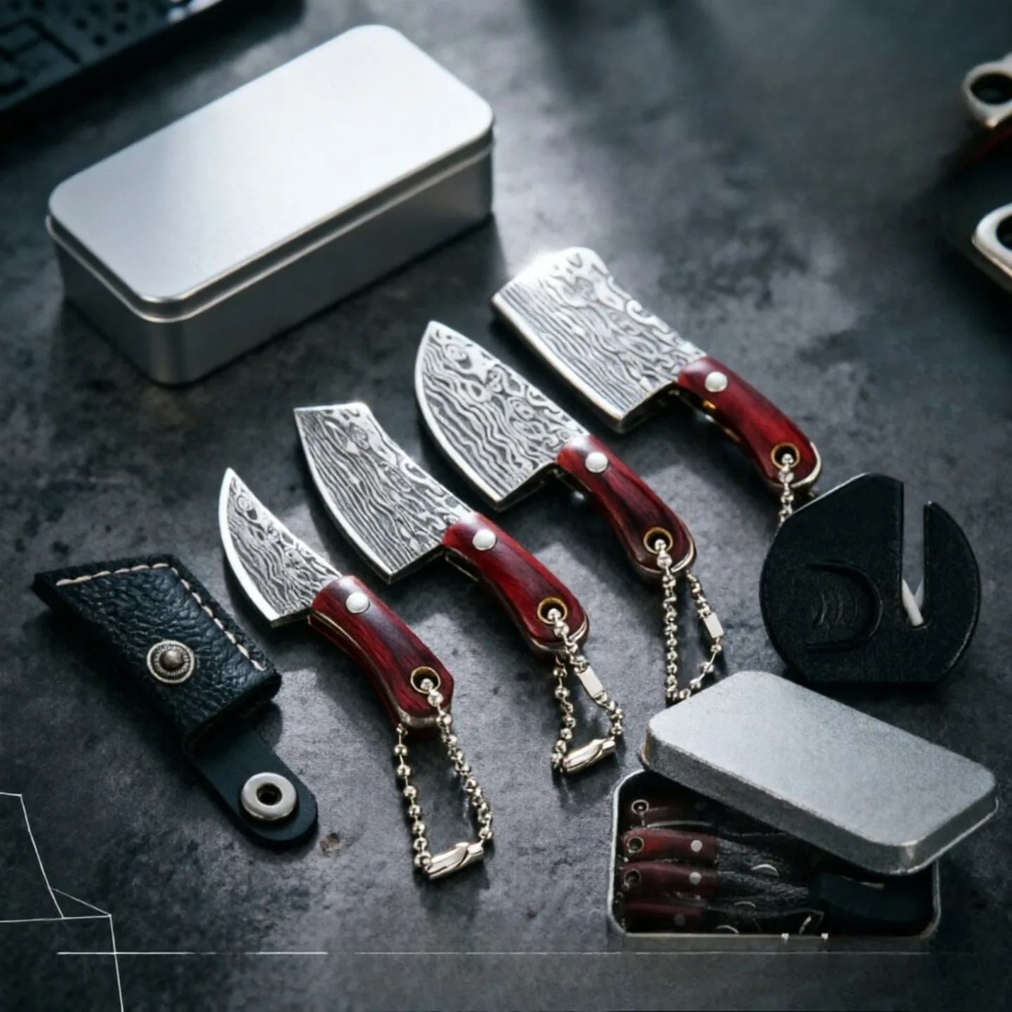 Cuchillo multiusos de acero inoxidable con llavero y funda de cuero - imagen 4