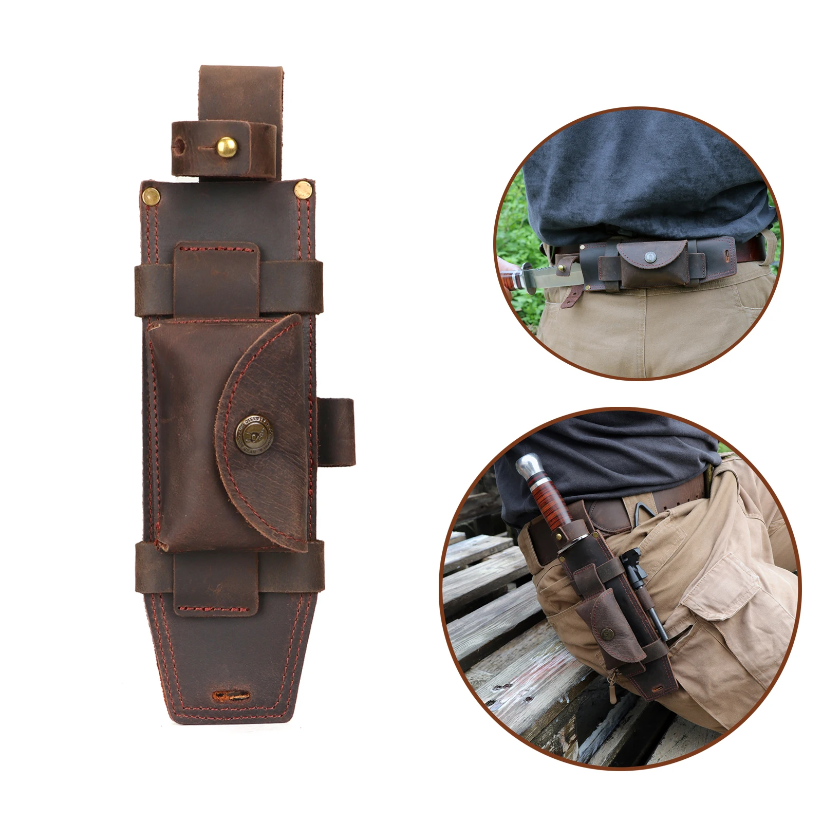 Tourbon funda de cuero táctica para cuchillo de hoja fija con ranura - imagen 3
