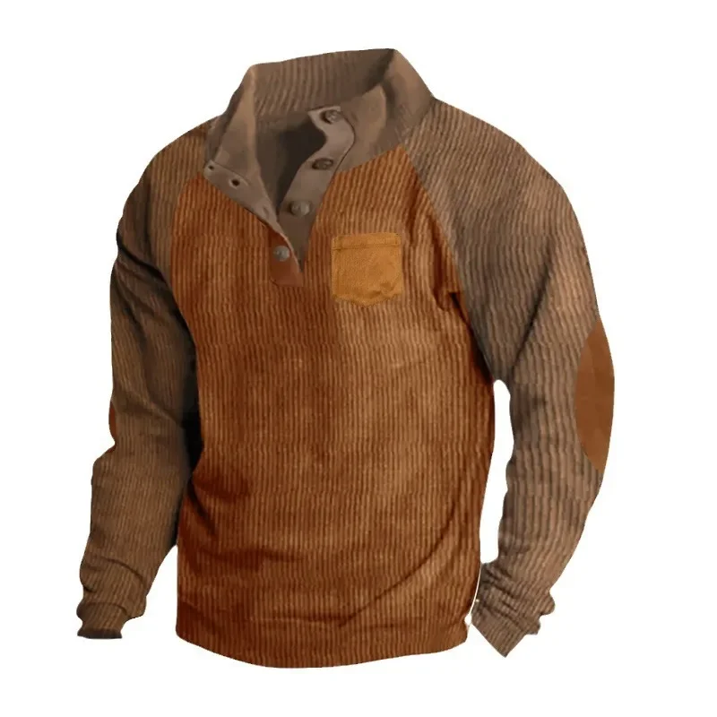 Sudadera Retro para hombre con capucha y cuello alto en pana - imagen 5