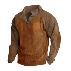 Sudadera Retro para hombre con capucha y cuello alto en pana