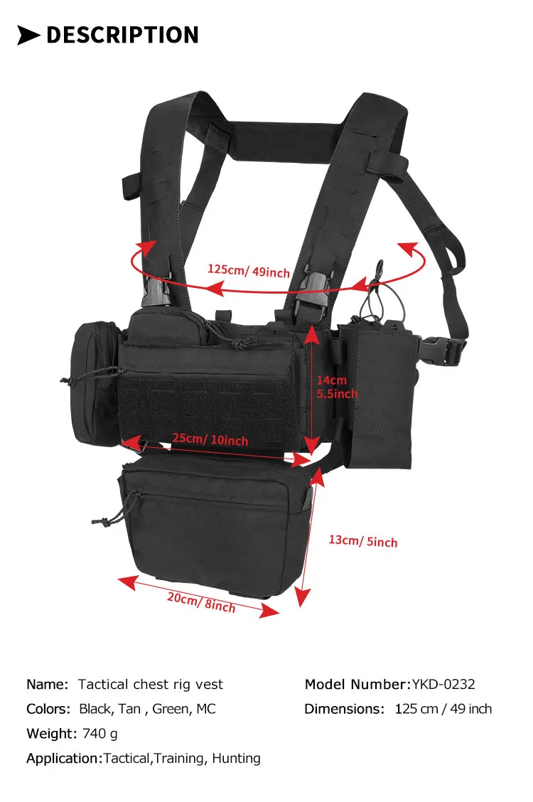 Chaleco táctico YAKEDA con portacargadores, porta pistola y MOLLE - imagen 5