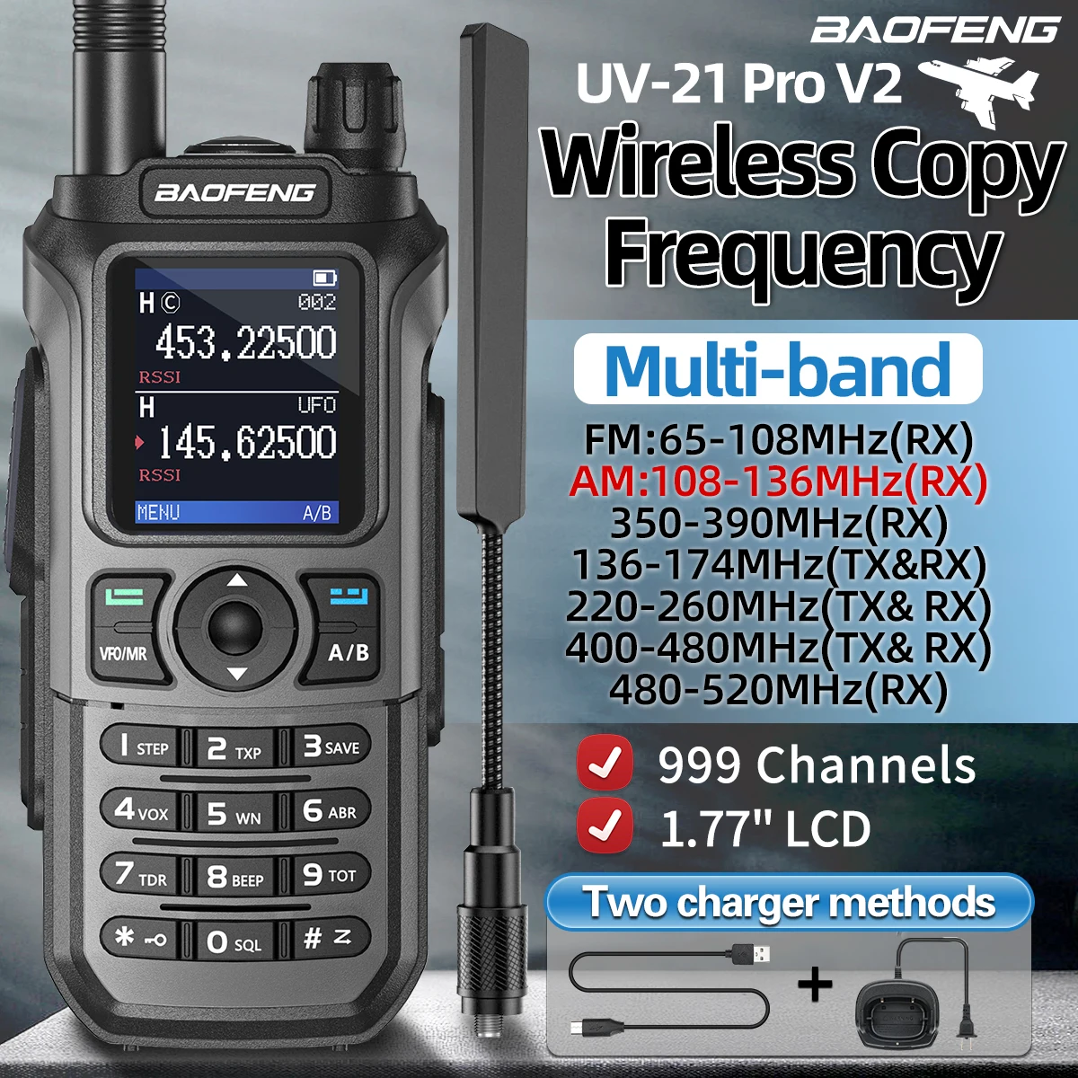 Walkie Talkie Baofeng UV-21 PRO Multibanda Larga Distancia AM/FM