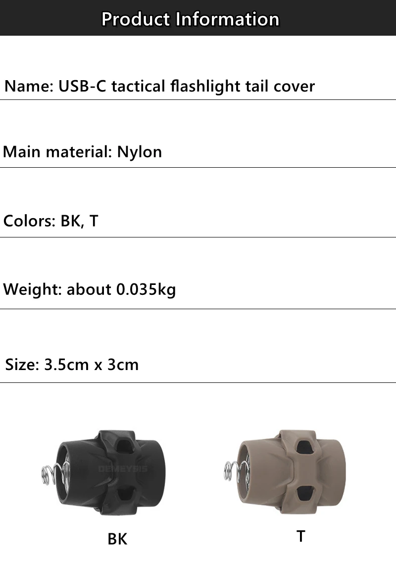 Tactische USB-C zaklamp staartkap Dual-functionele nylon drukkap