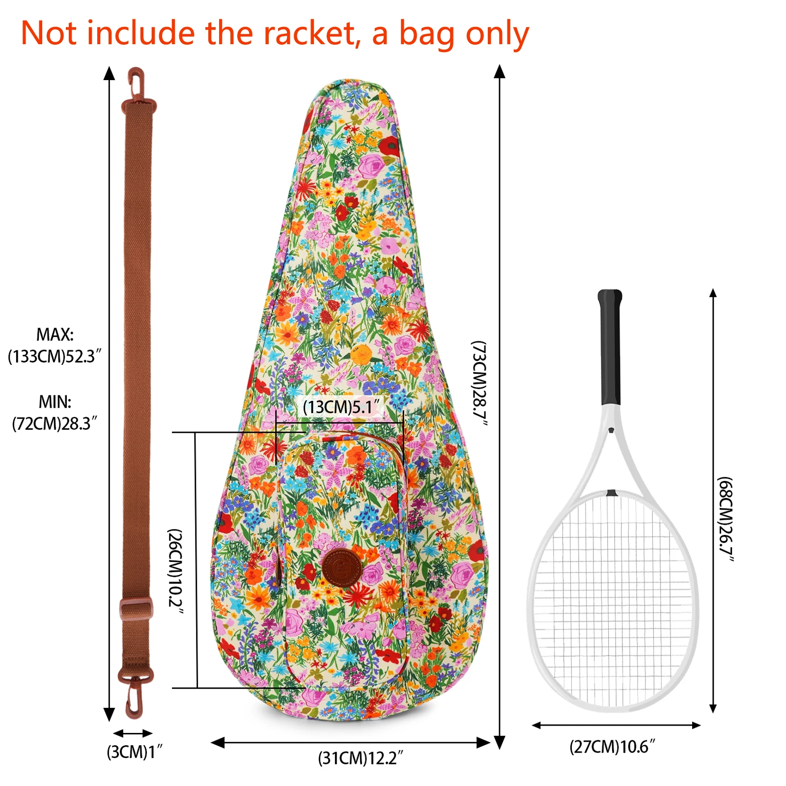 Tourbon Bolsa de tenis acolchada ligera con correa al hombro - imagen 4