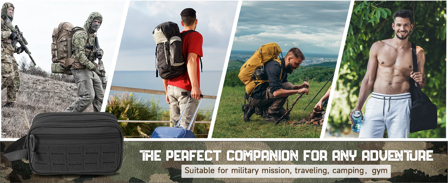 Vista frontal del neceser con detalle de las correas molle