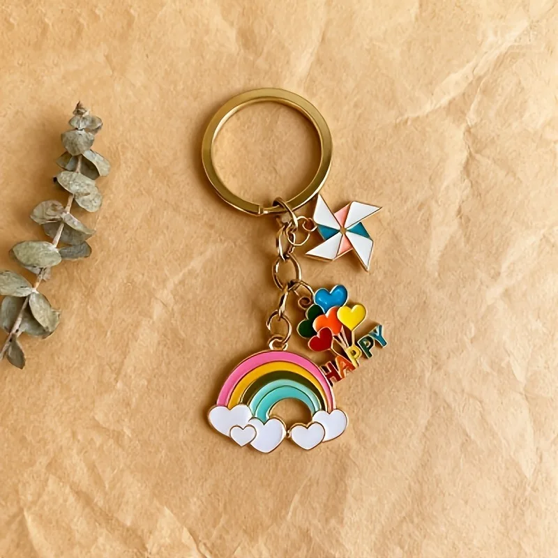 Llavero de molino de viento esmaltado arcoíris – Regalo para niña - imagen 3