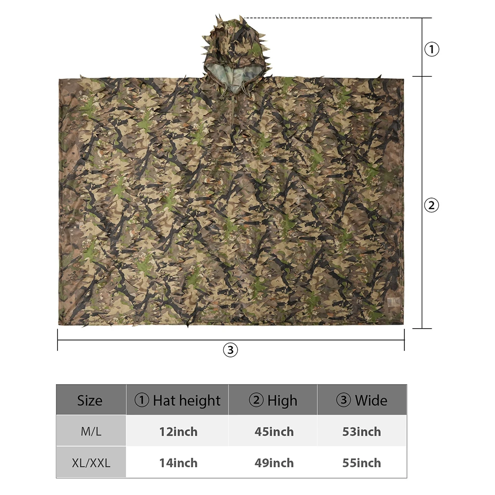 Poncho táctico camuflaje 3D ripstop discreto para al aire libre - imagen 5