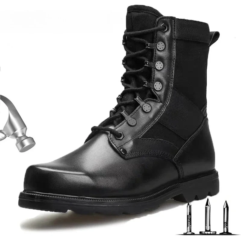 Botas tácticas de combate punta de acero caña alta negras transpirables - imagen 2