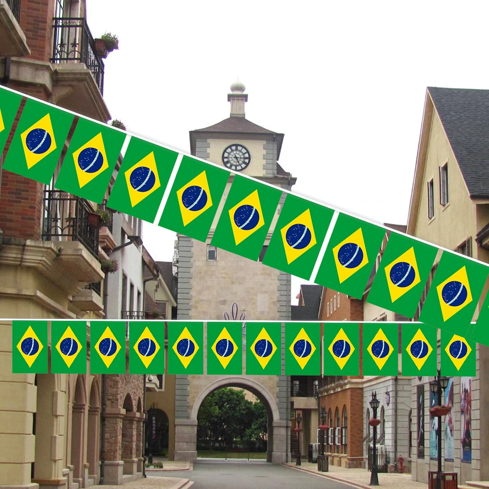 Banderines Brasil cuadrados cuerda poliéster – decoración navideña