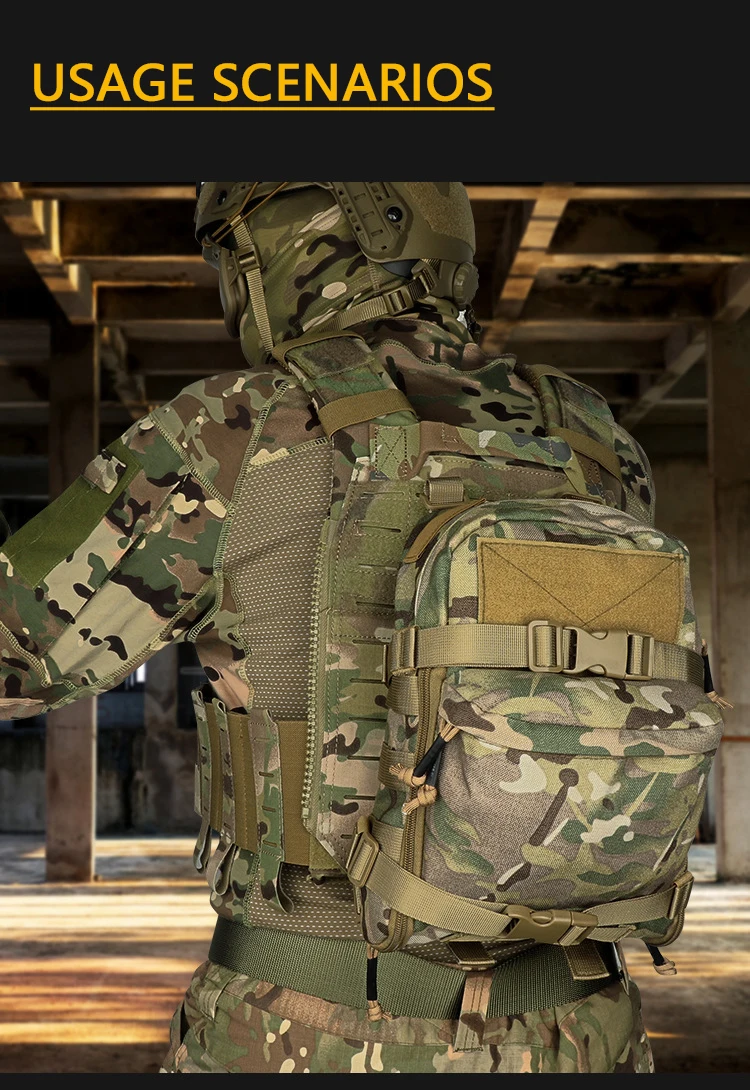 Detalle sistema MOLLE cortado laser y bolsa accesorios