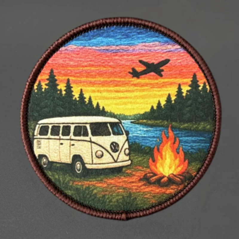 Parche con velcro Camping Sunset para ropa, mochilas y brazaletes