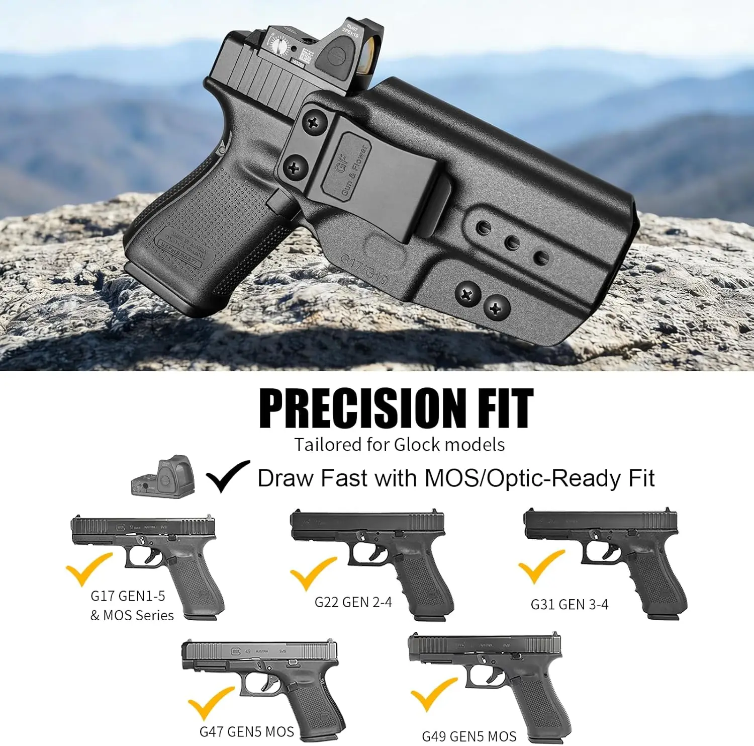 Funda IWB Glock para porte oculto, mano derecha, ajustable - imagen 4