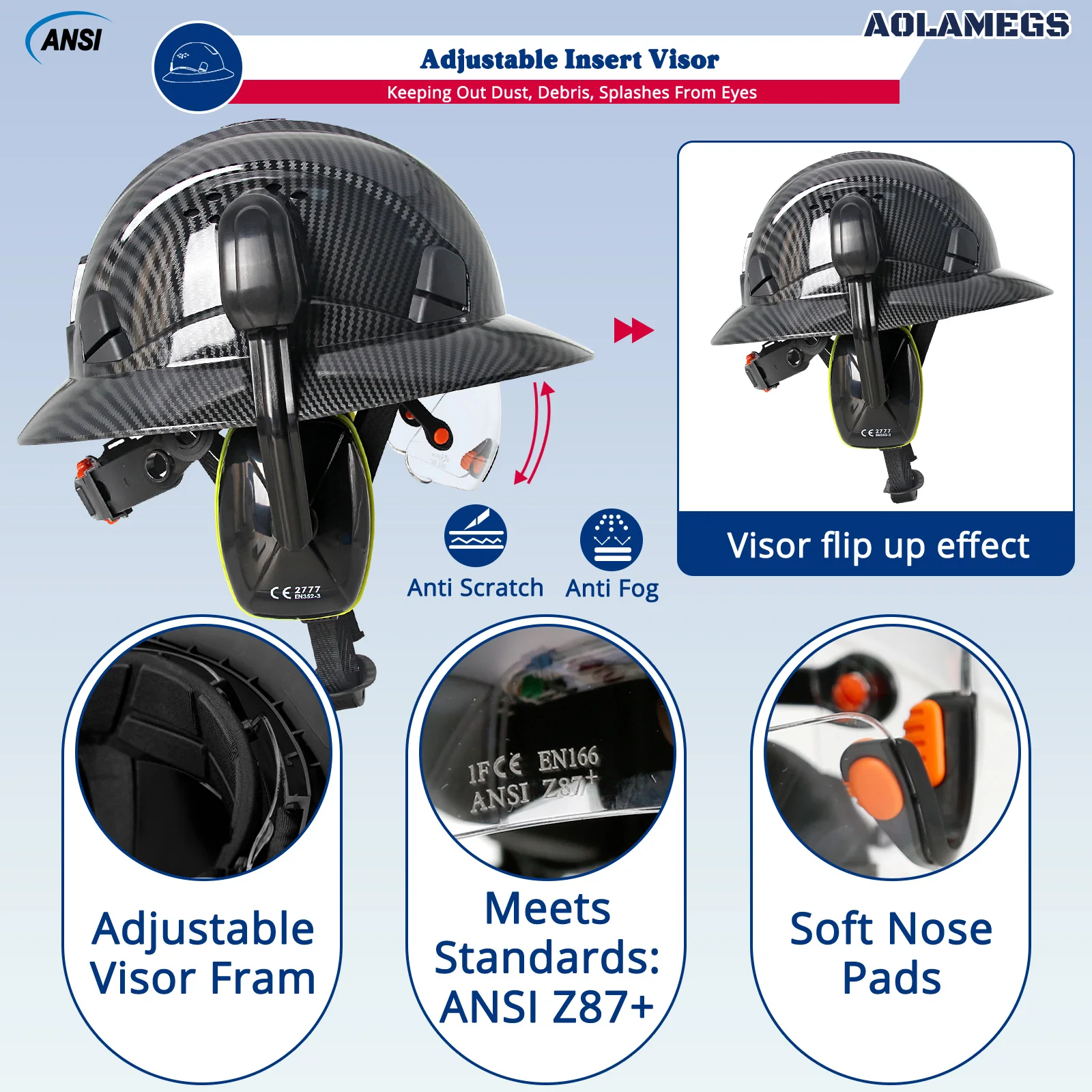 Casco de seguridad integral CE con gafas integradas y orejeras - imagen 4