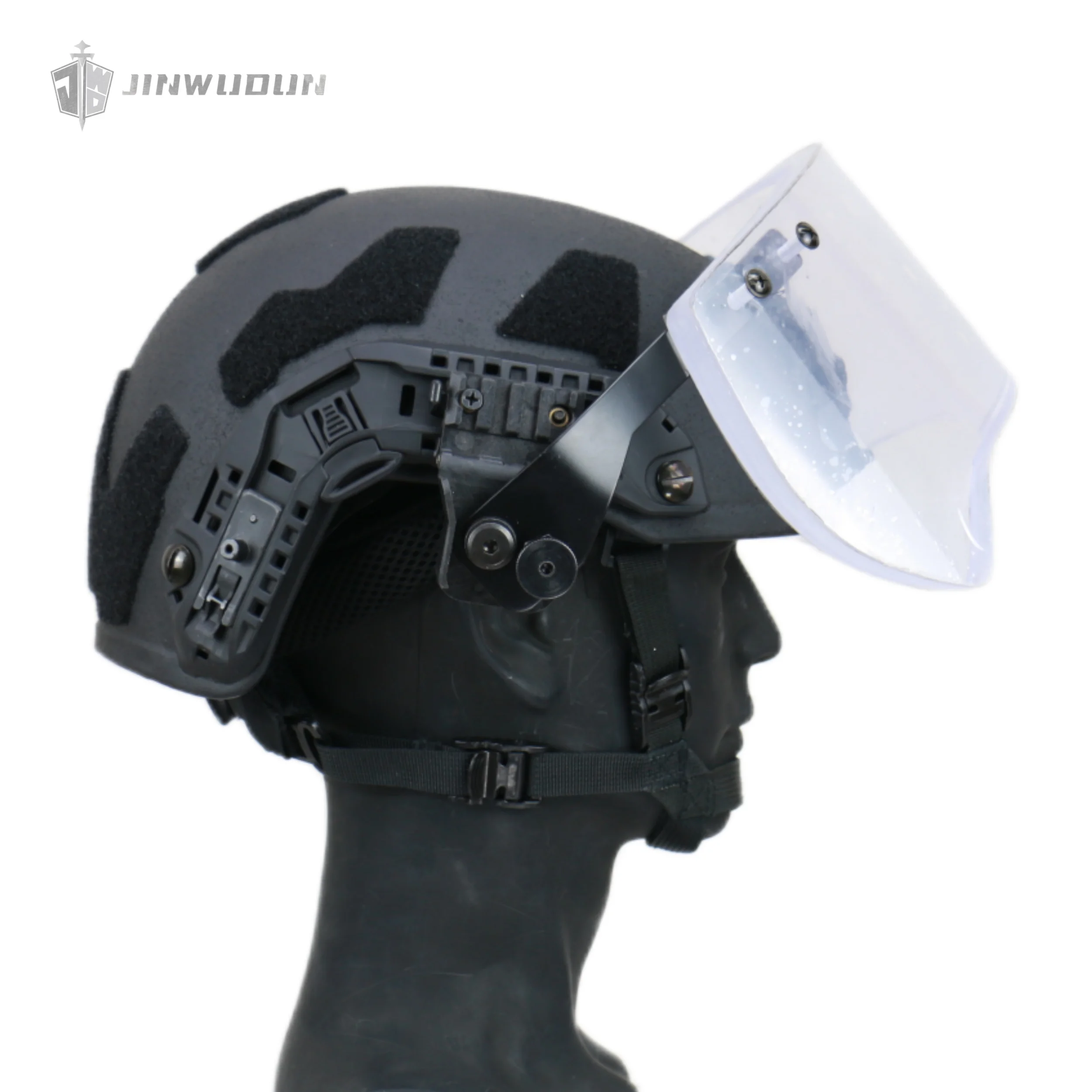 Vista frontal de la visera montada en configuración operativa