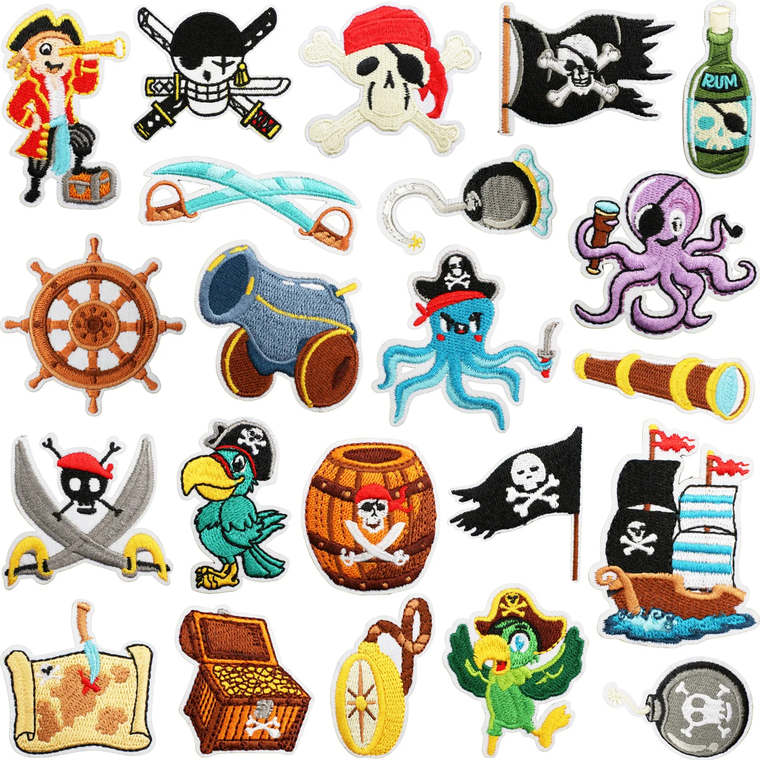Parche termoadhesivo bordado piratas con bandera y tesoro infantil - imagen 3