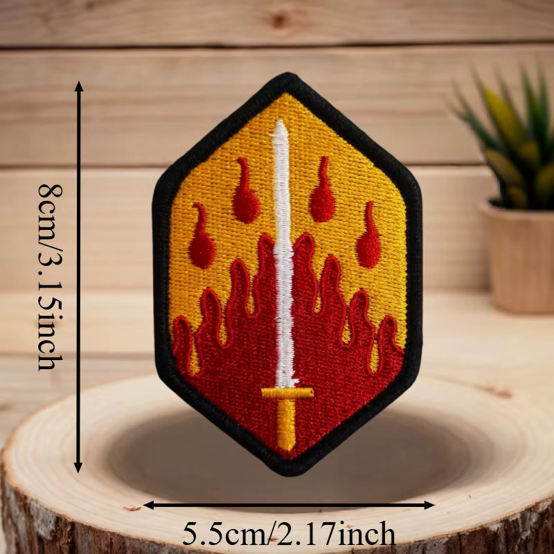 Parche táctico bordado llamas y espadas – Insignia velcro militar - imagen 2