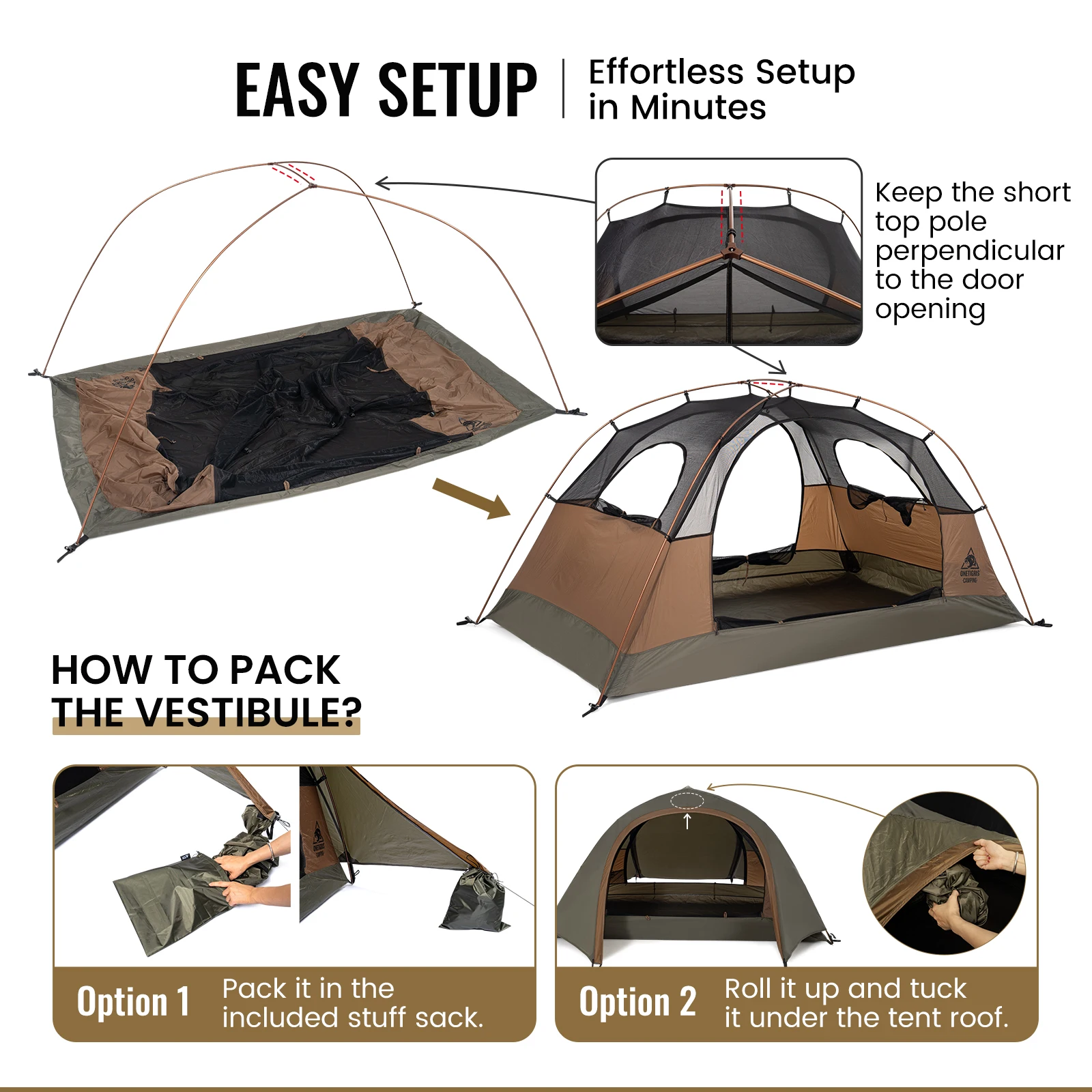 ONETIGRIS Bastion, tienda de campaña impermeable para 2 personas - imagen 5