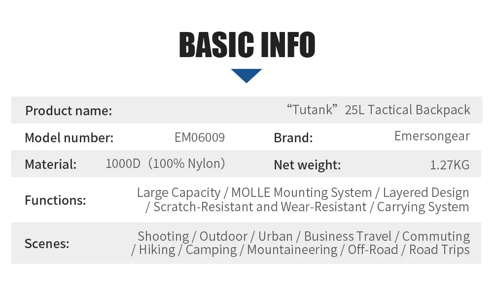 Compartimentos internos de la mochila táctica Emersongear 25L