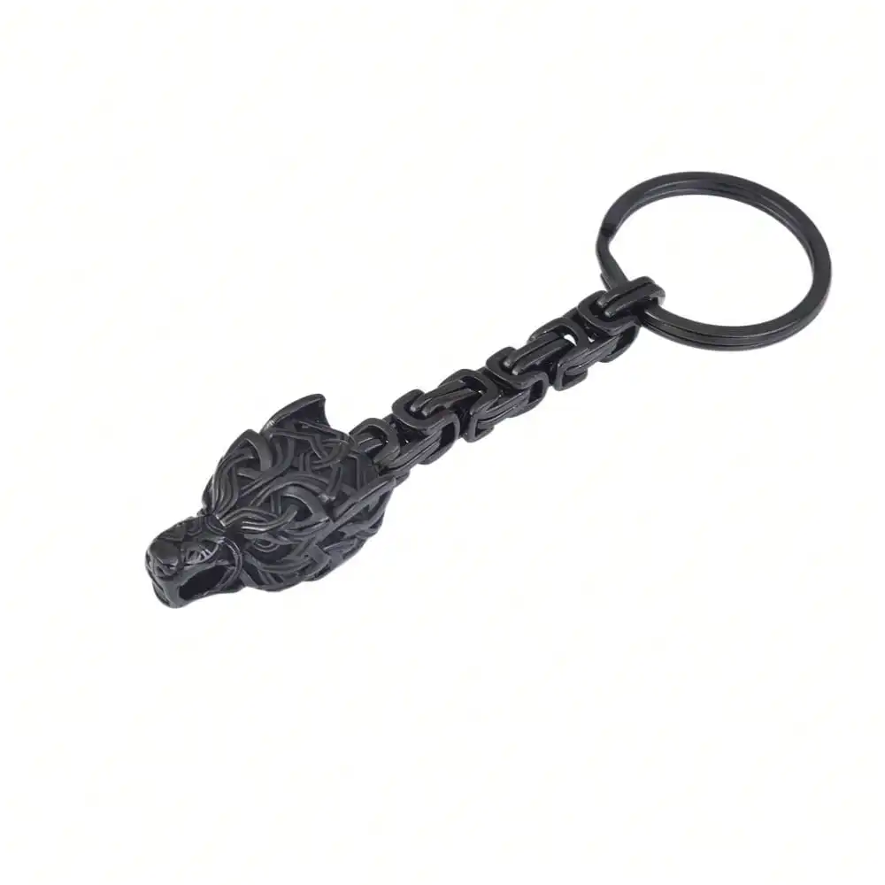 Llavero táctico vikingo cabeza de lobo acero inoxidable - imagen 2