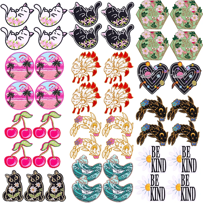 Parches termoadhesivos bordados kawaii gato floral, cereza y koi - imagen 5