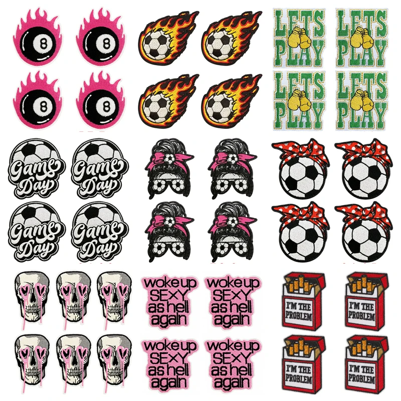 Parches termoadhesivos calavera balón de fútbol bordados para ropa - imagen 4