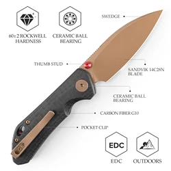 TRIVISA Otter-CG cuchillo plegable mango G10 para supervivencia, pesca