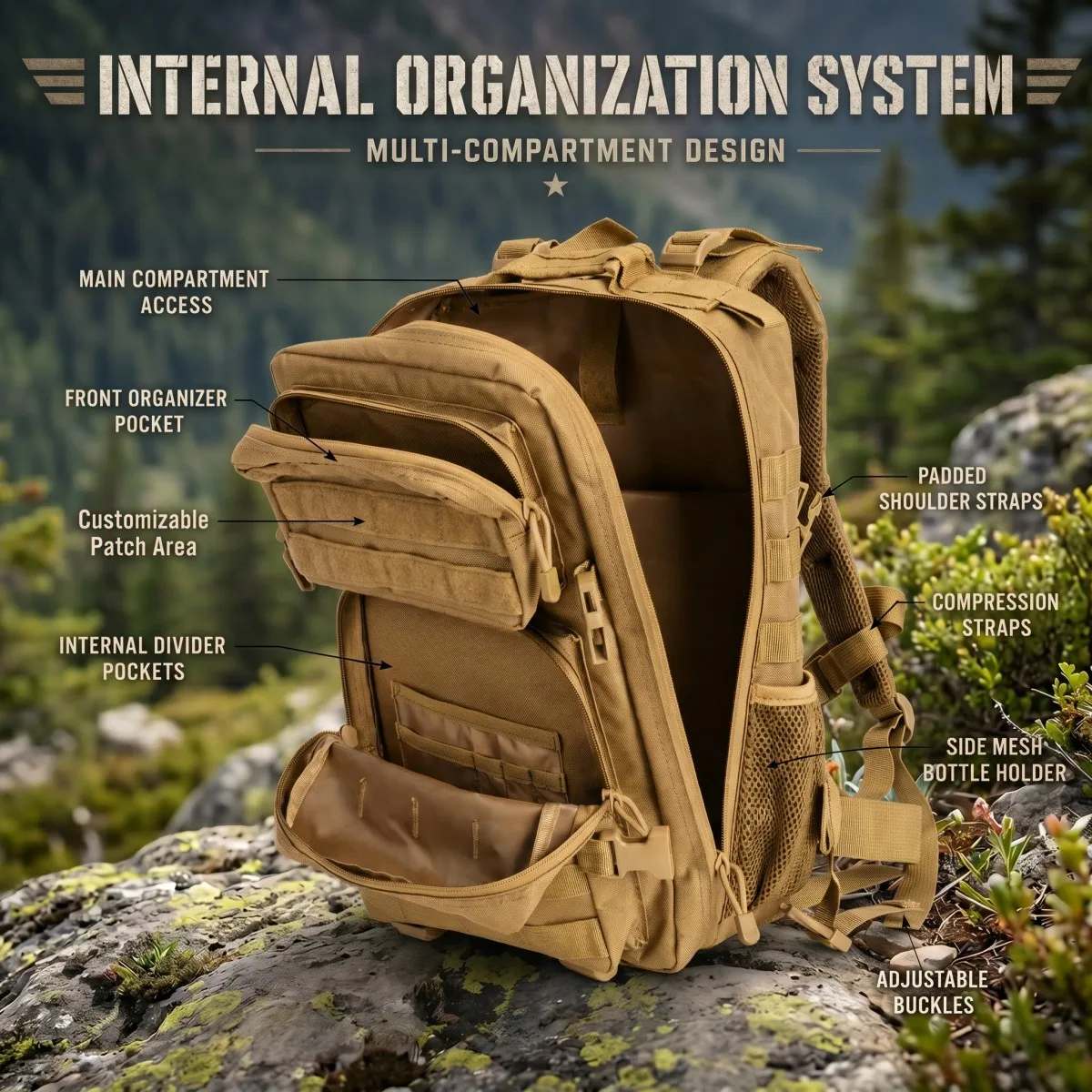 Mochila táctica MOLLE unisex para senderismo, exterior y caza - imagen 3