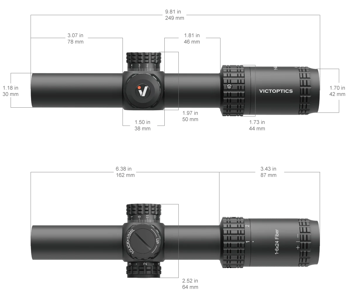 Tubo de 30 mm y torreta con bloqueo