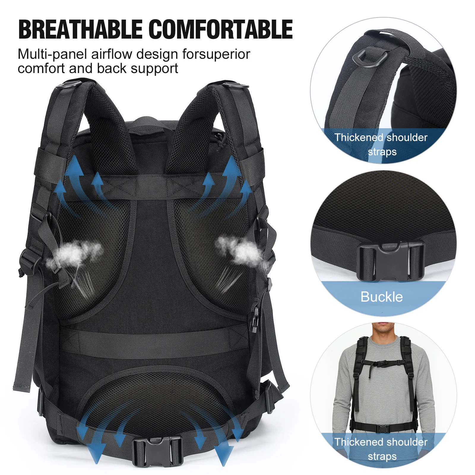 Mochila táctica de asalto pequeña negra con correas exteriores - imagen 2