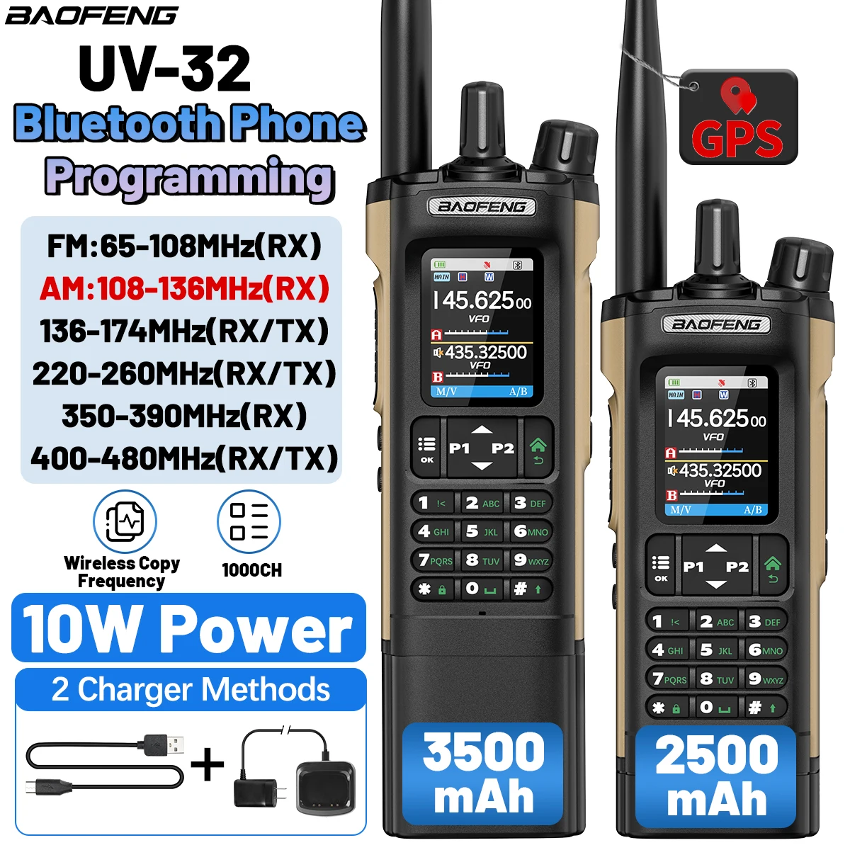 BAOFENG UV-32 walkie talkie GPS de doble banda con Bluetooth