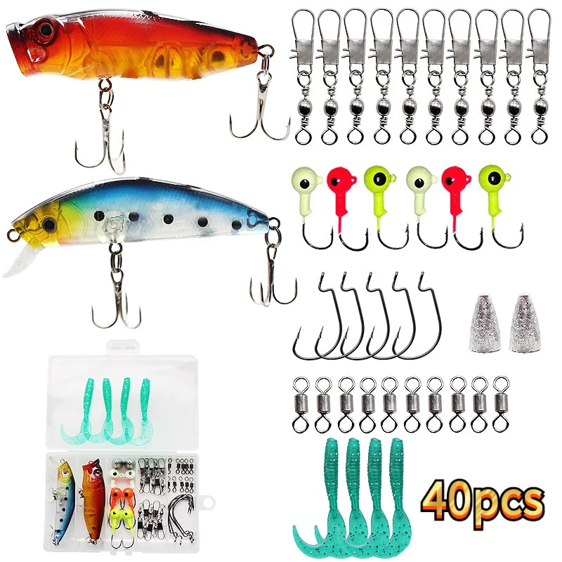 Kit de señuelos de pesca variados: jig, plomos y anzuelos