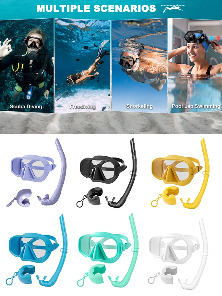 Máscara de buceo sin marco vidrio templado antivaho snorkel - imagen 4